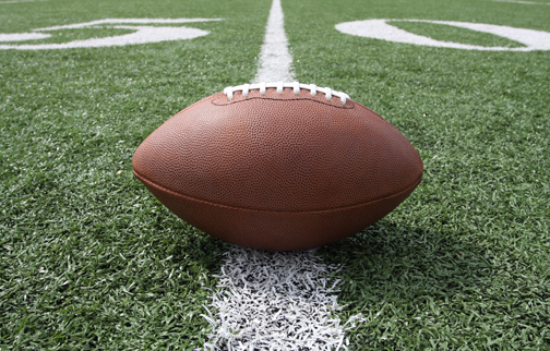 football on the 50 yard line